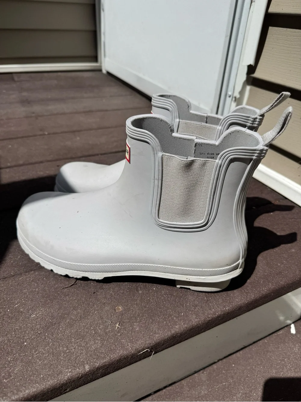 Hunter White Chelsea Rain Boots with Red Logo